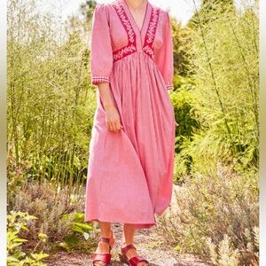 New April Cornell Red Gingham Midi Dress Size L Berry Pie Check Prairie Summer